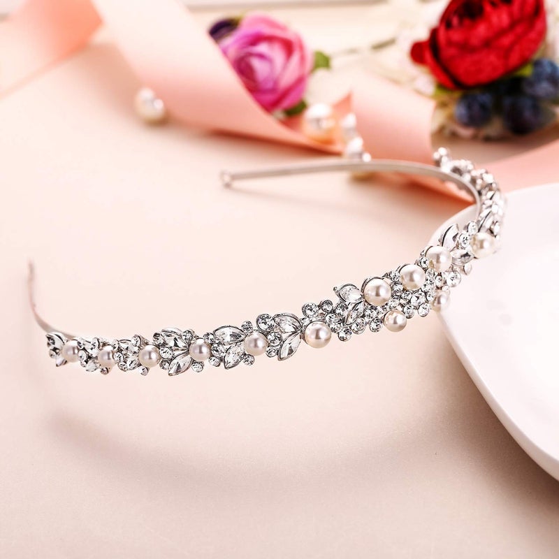 EVER FAITH Bridal Headpiece Accessory Crystal Cream Simulated Pearl Wedding Headband Clear Silver-Tone - Image 3